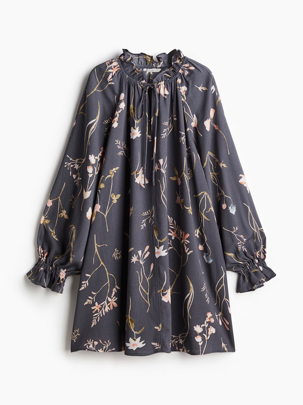 NWT H&M Ruffle-Collar Dress in Dark Gray/Floral